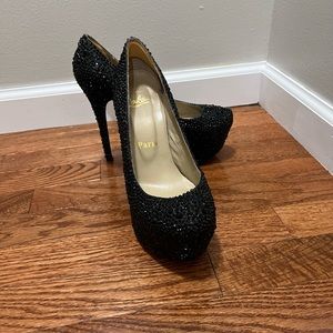 Black rhinestone platform heels